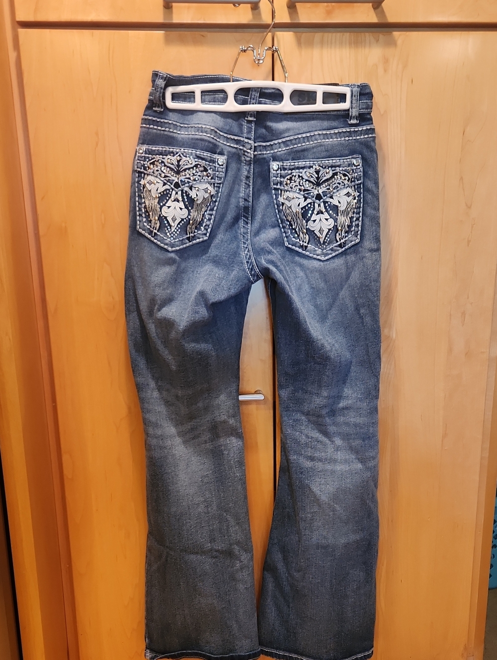 Women's Dark Blue Flare Jeans with Embroidered Back Pockets